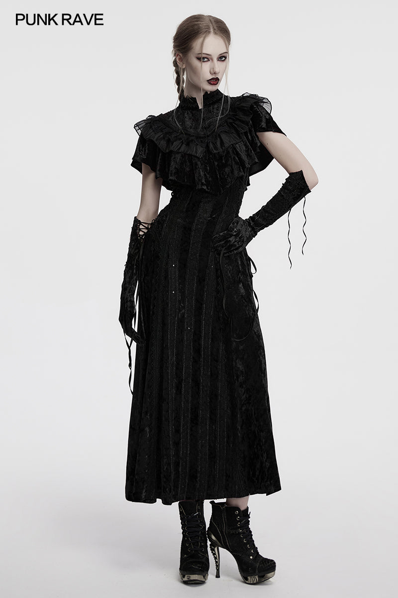 Punk Rave Elysia Velvet Ruffle Goth Shawl – Victorian Lace Collar Black
