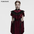Punk Rave Elysia Velvet Ruffle Goth Shawl – Crimson Red & Black