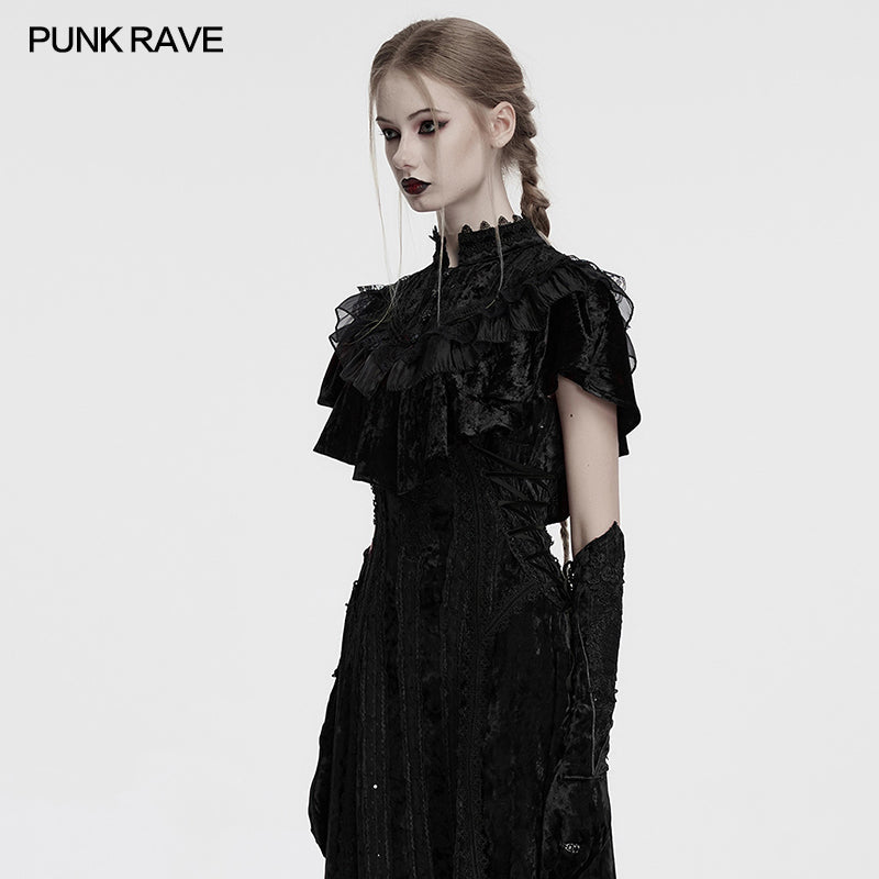 Punk Rave Elysia Velvet Ruffle Goth Shawl – Victorian Lace Collar Black