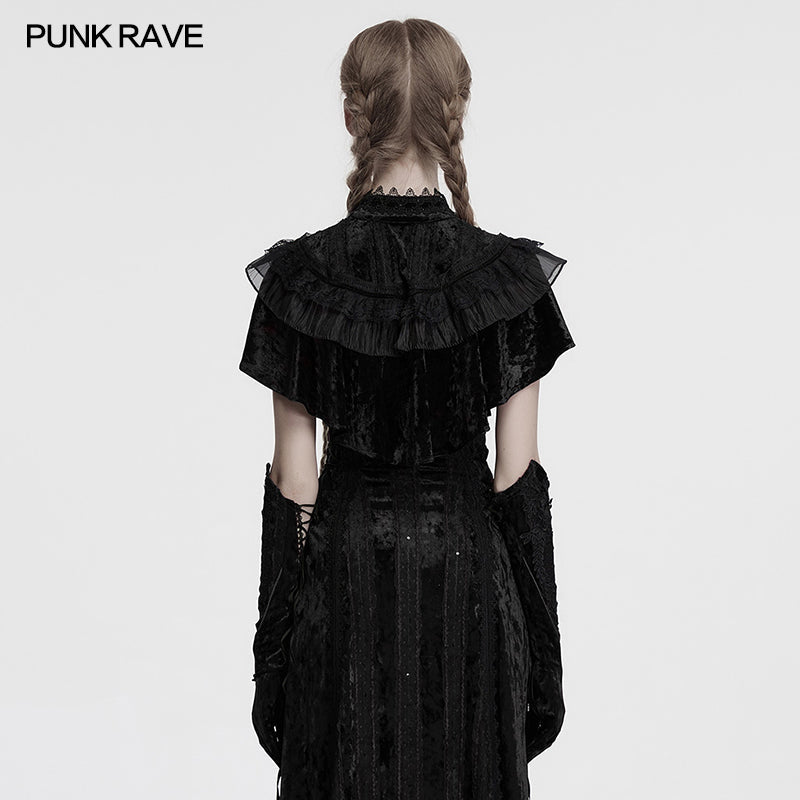 Punk Rave Elysia Velvet Ruffle Goth Shawl – Victorian Lace Collar Black