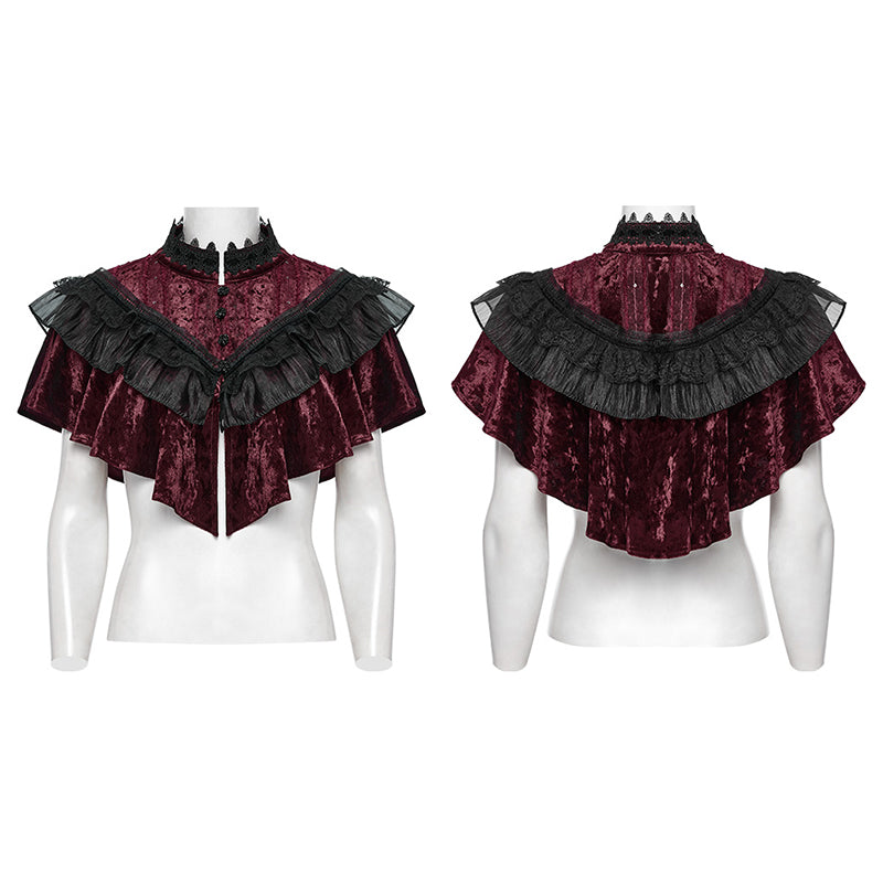 Punk Rave Elysia Velvet Ruffle Goth Shawl – Crimson Red & Black