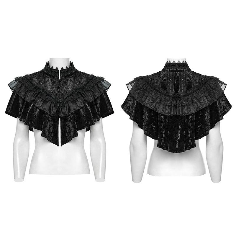 Punk Rave Elysia Velvet Ruffle Goth Shawl – Victorian Lace Collar Black