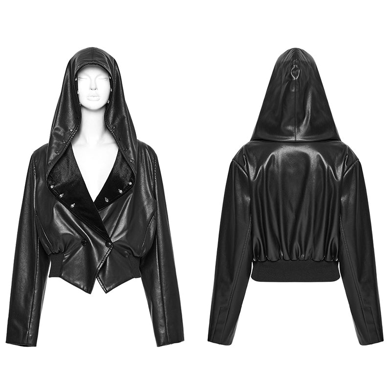 Punk Rave Nyx Hooded Faux Leather Jacket – Gothic Skull Studded Coat