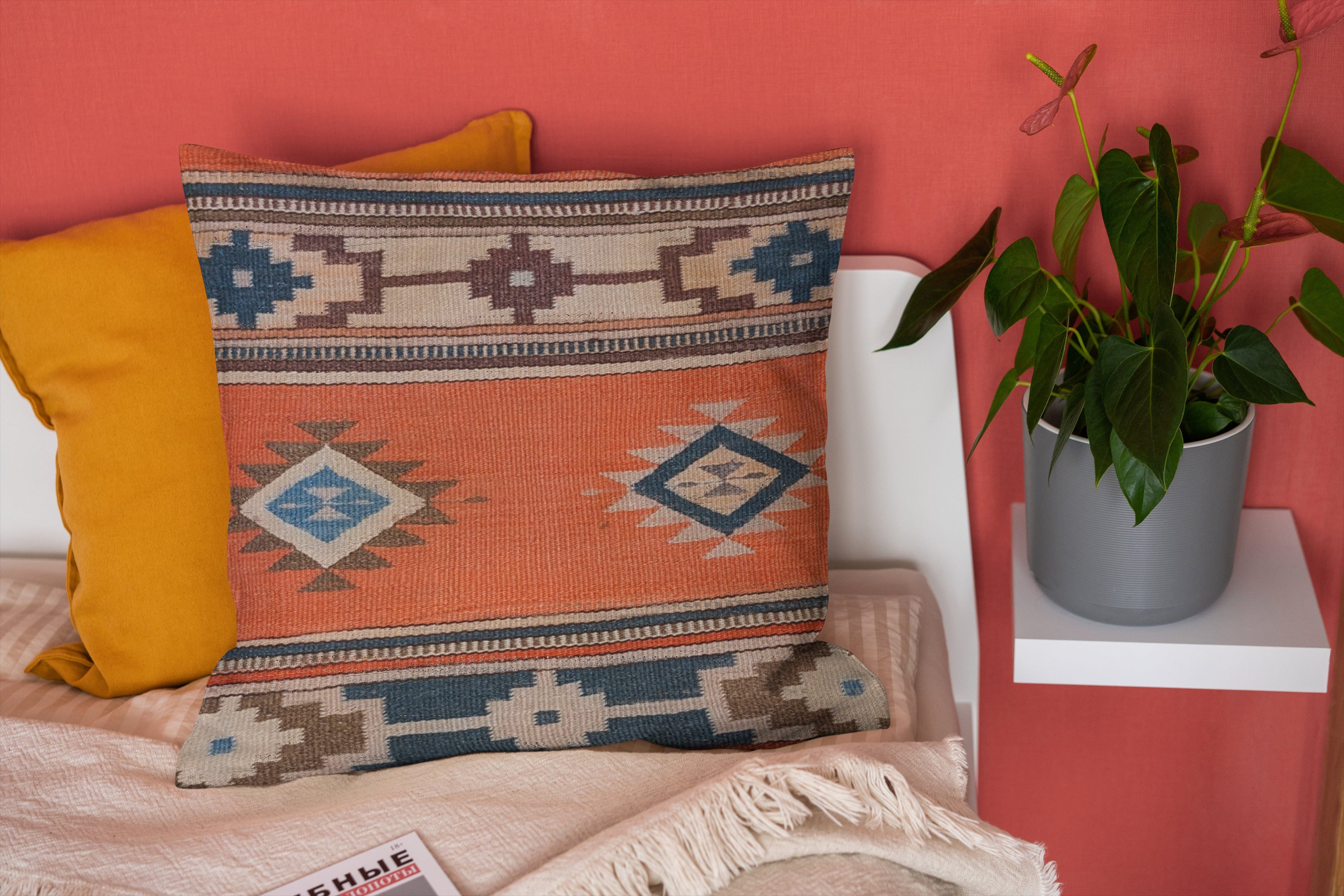 Turkish Kilim Vintage Cushion Cover - 40 x 40 cm