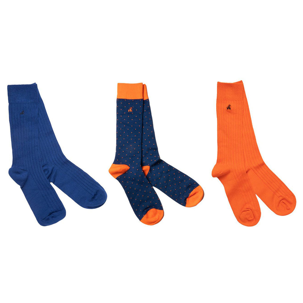 Swole Panda Bamboo Socks Gift Box – 3 Pair Orange and Blue Set