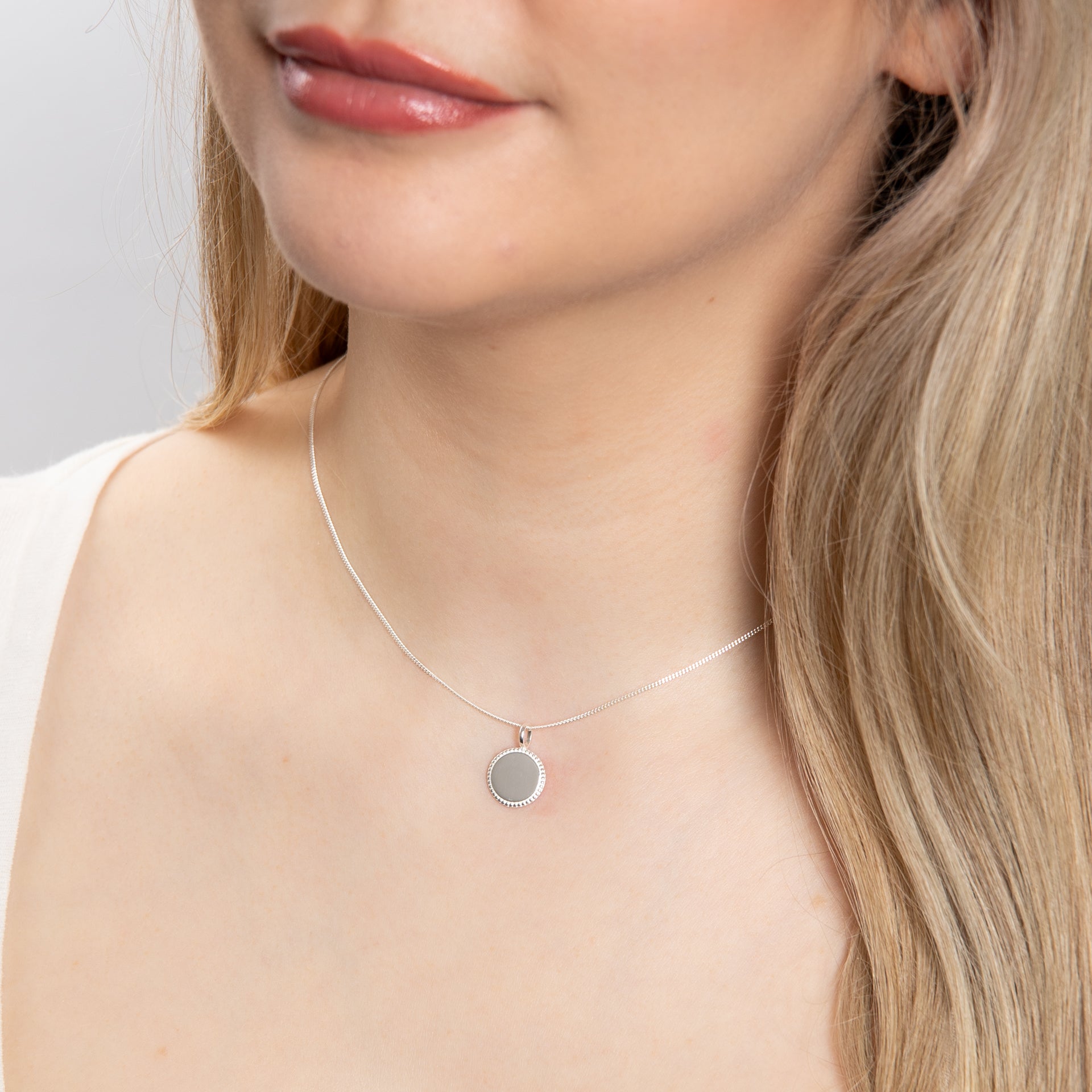 Gecko Jewellery Milgrain Edge Disc Pendant | Recycled Sterling Silver