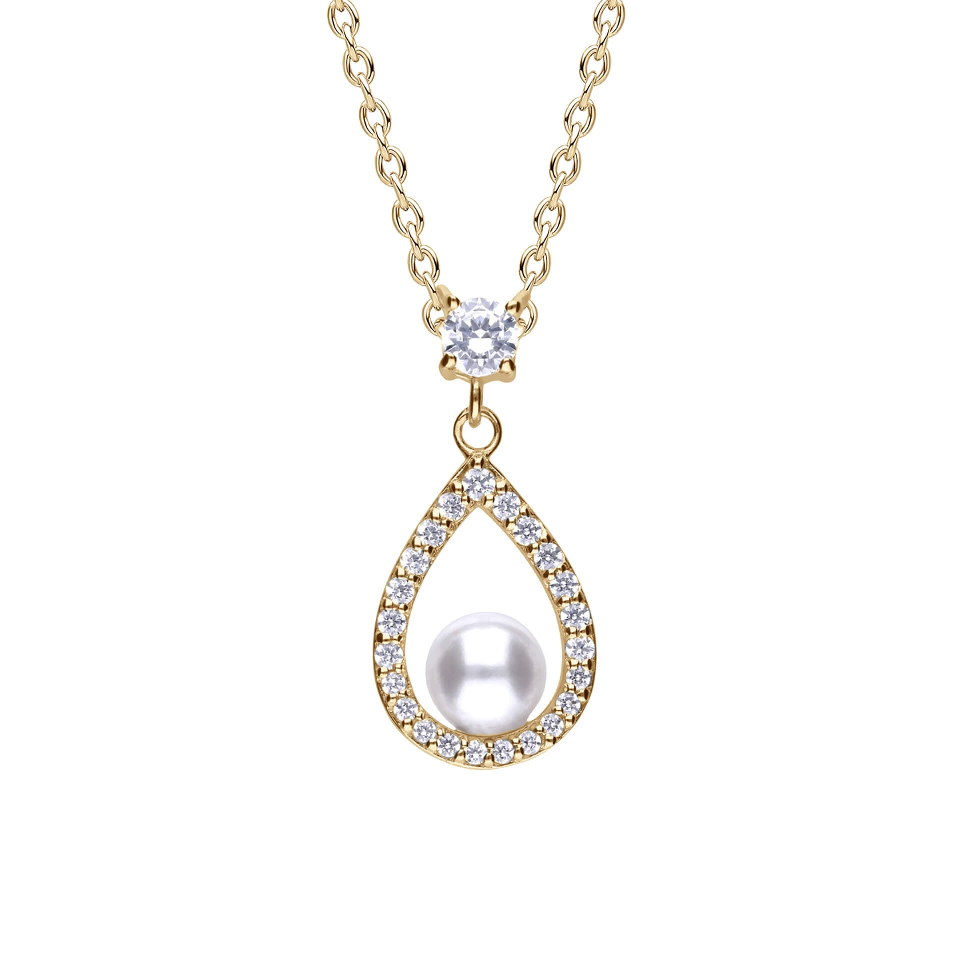 Diamonfire Sterling Silver Open Halo Teardrop Shell Pearl Pendant