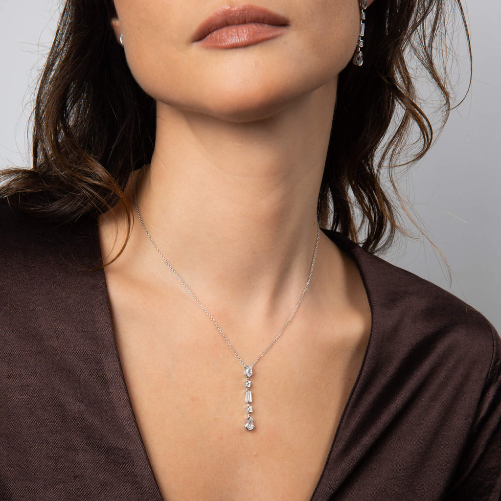 Gecko Jewellery Elongated Half Bezel Pendant | Sterling Silver Zirconia