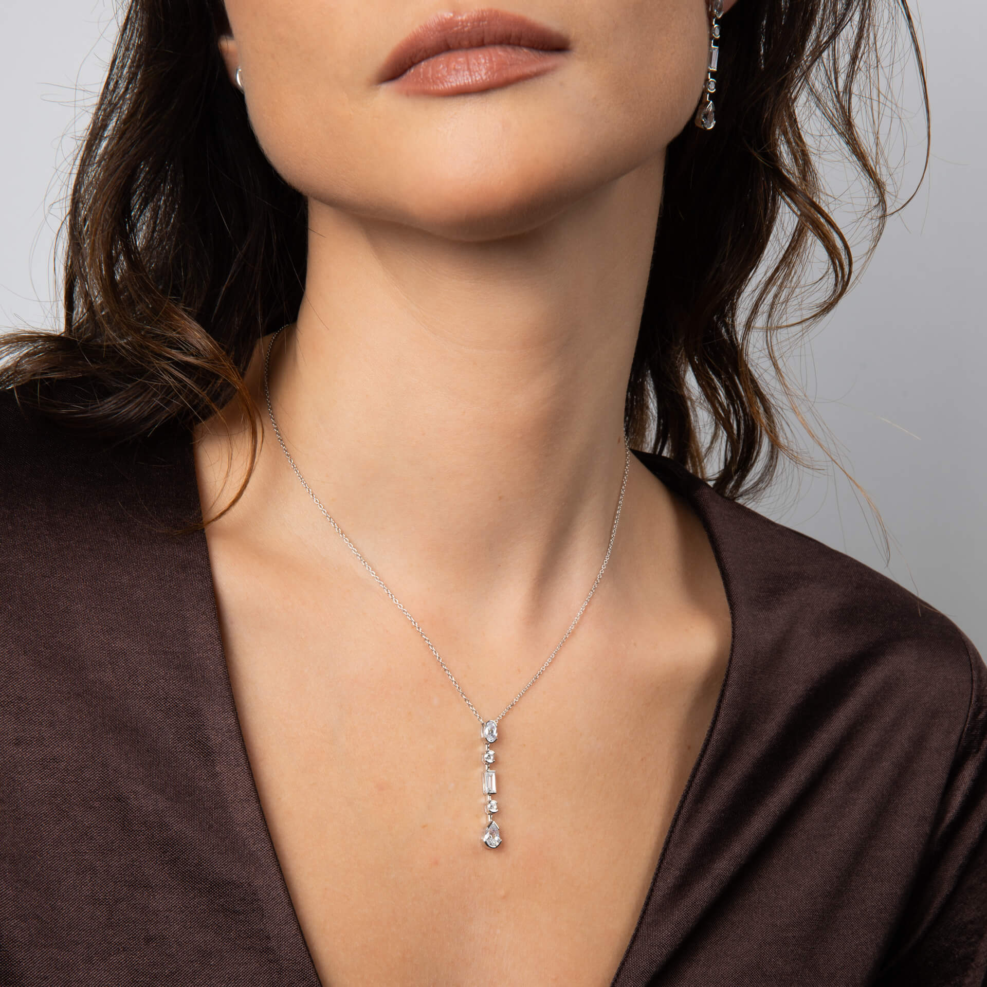 Gecko Jewellery Elongated Half Bezel Pendant | Sterling Silver Zirconia