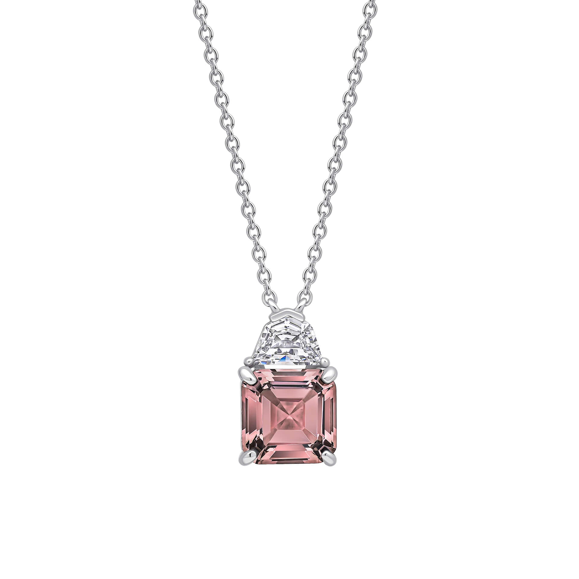 Gecko Jewellery Square Cut Sterling Silver Necklace with Blue Zirconia