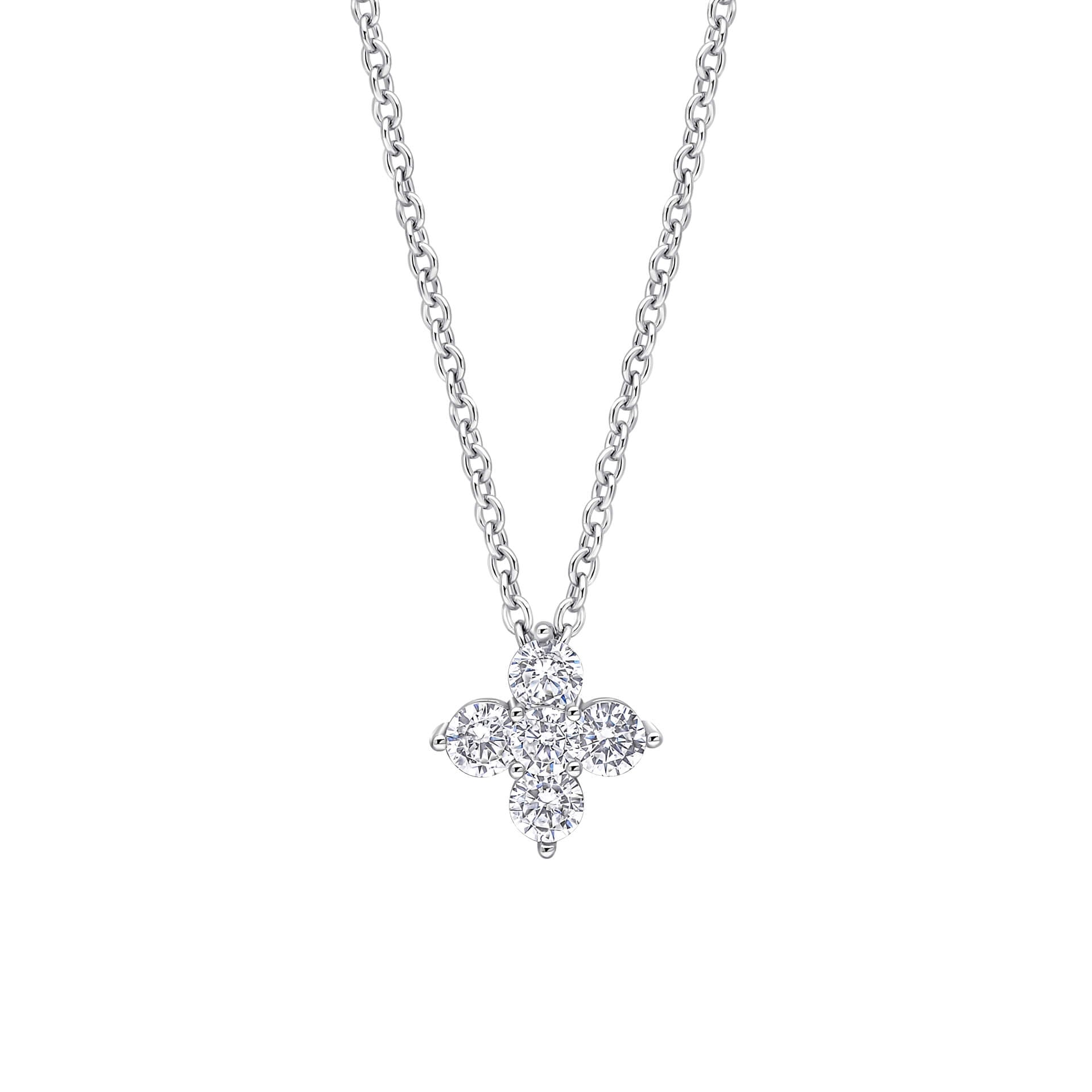 Gecko Jewellery Zirconia Cluster Flower Pendant in Sterling Silver