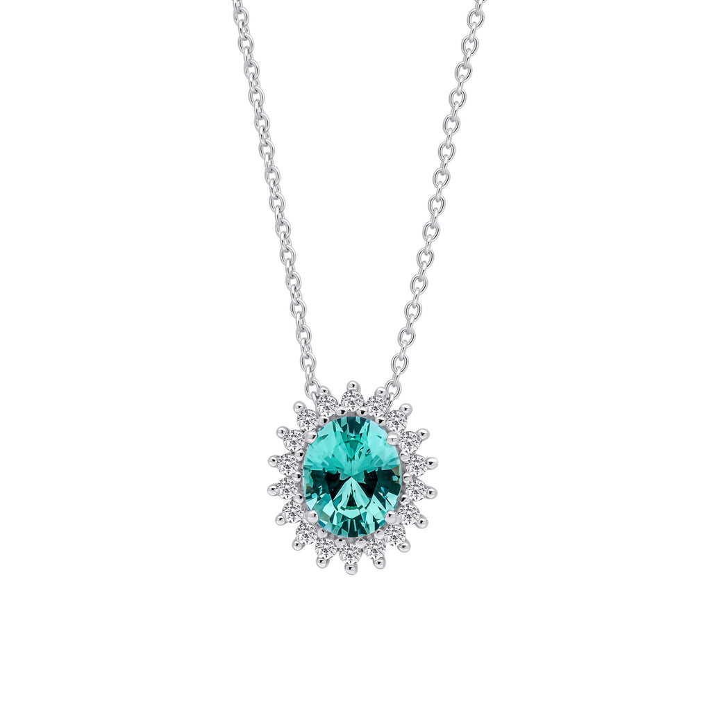 Gecko Jewellery Oval Paraiba Zirconia Pave Pendant in Sterling Silver