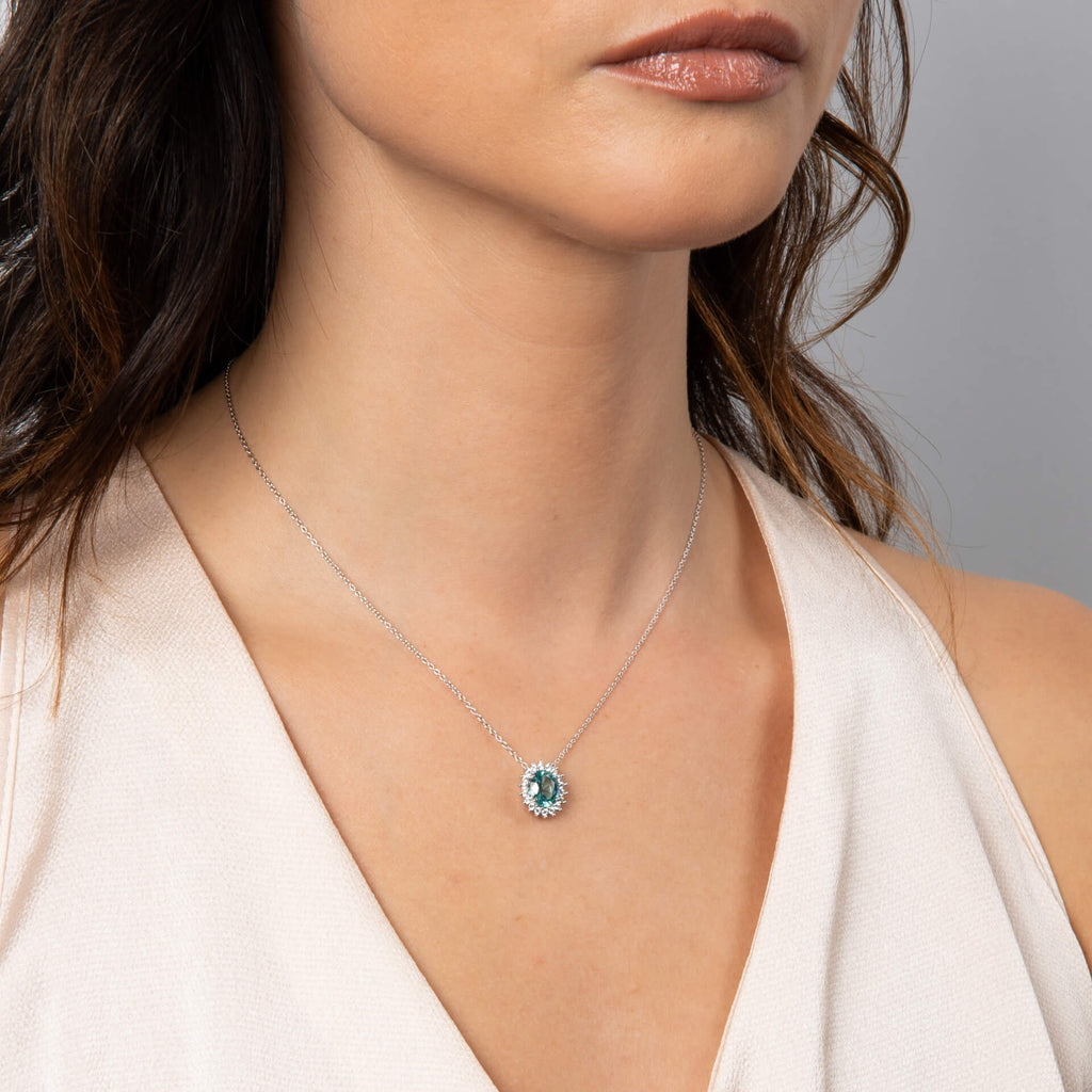 Gecko Jewellery Oval Paraiba Zirconia Pave Pendant in Sterling Silver