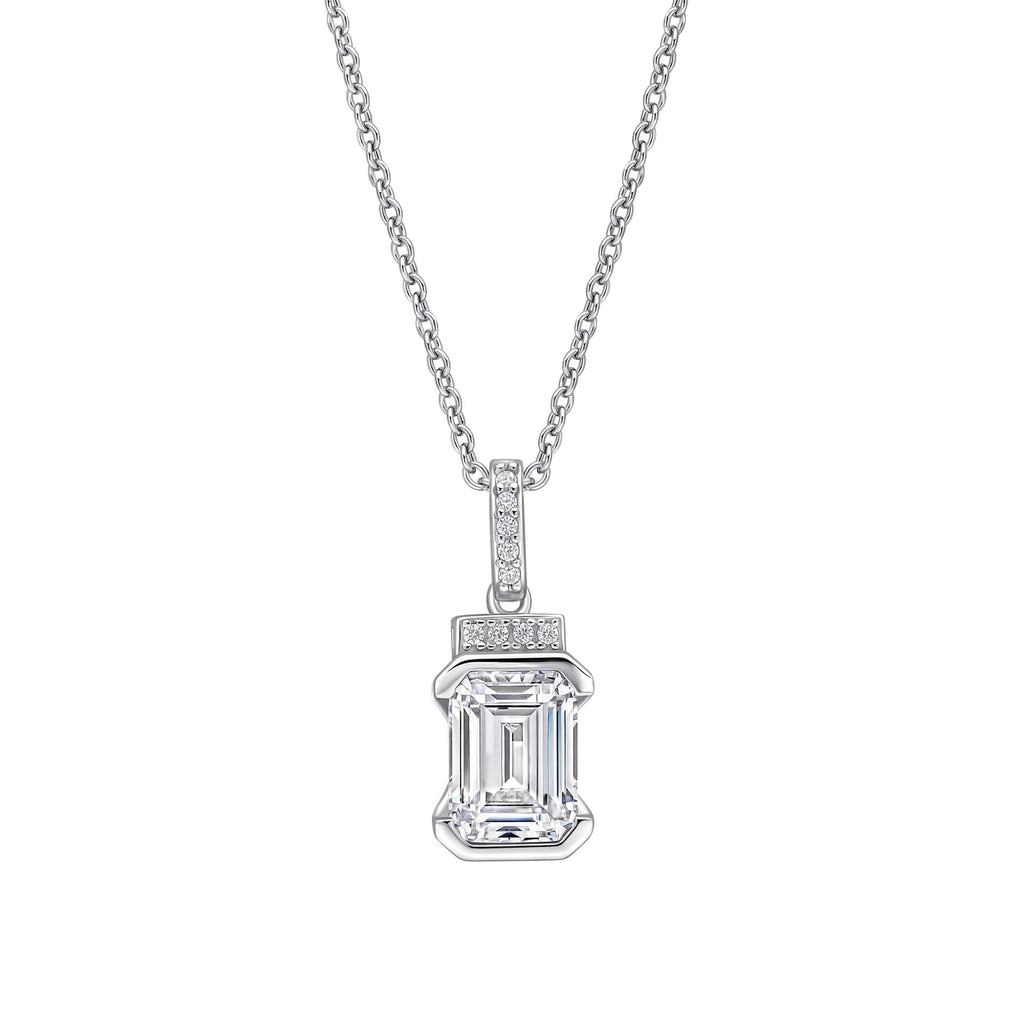 Gecko Emerald Cut Half Bezel Drop Pendant | Sterling Silver Zirconia