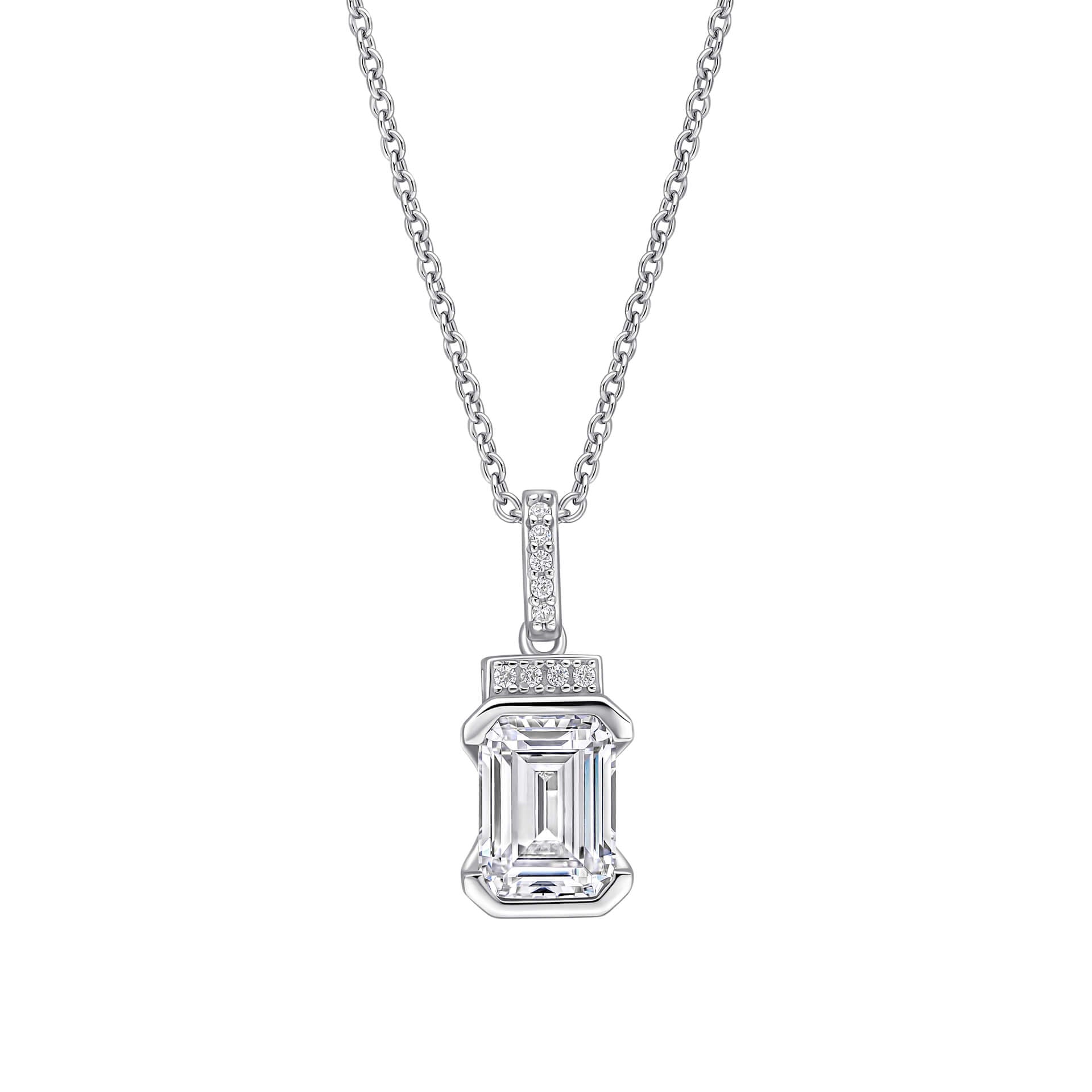 Gecko Emerald Cut Half Bezel Drop Pendant | Sterling Silver Zirconia
