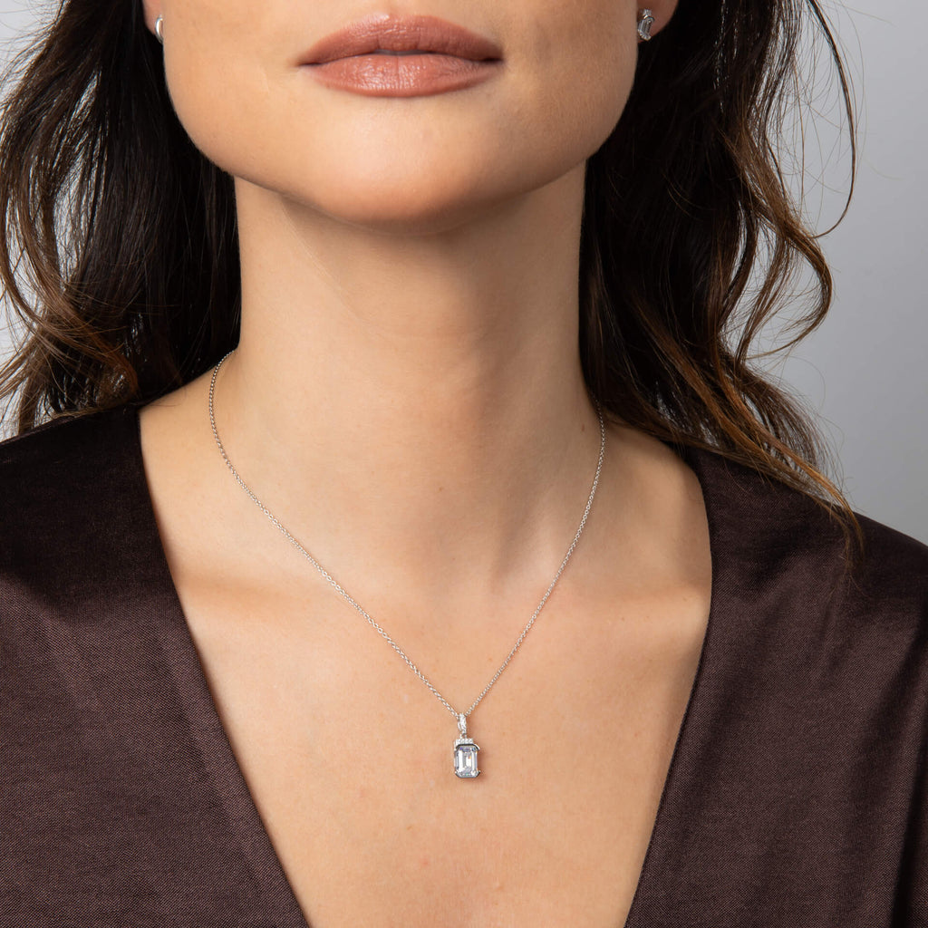 Gecko Emerald Cut Half Bezel Drop Pendant | Sterling Silver Zirconia