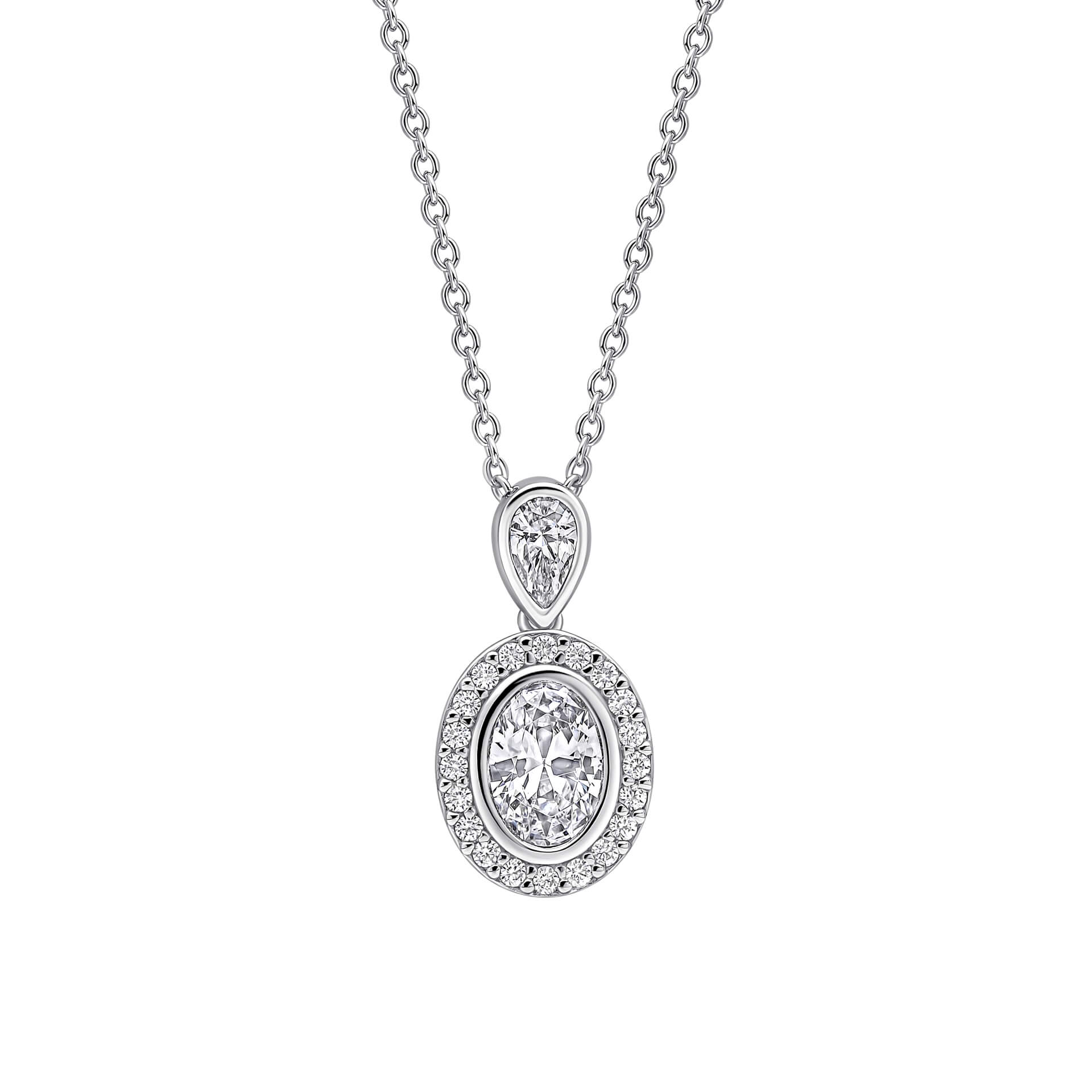Gecko Jewellery Halo Double Drop Pendant – Sterling Silver Zirconia