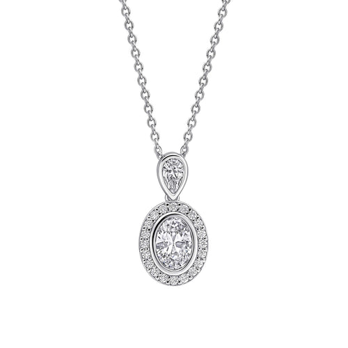 Gecko Jewellery Halo Double Drop Pendant – Sterling Silver Zirconia