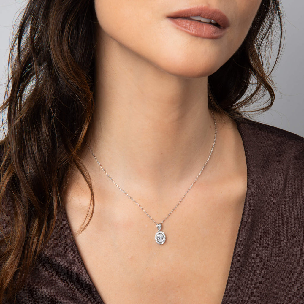 Gecko Jewellery Halo Double Drop Pendant – Sterling Silver Zirconia