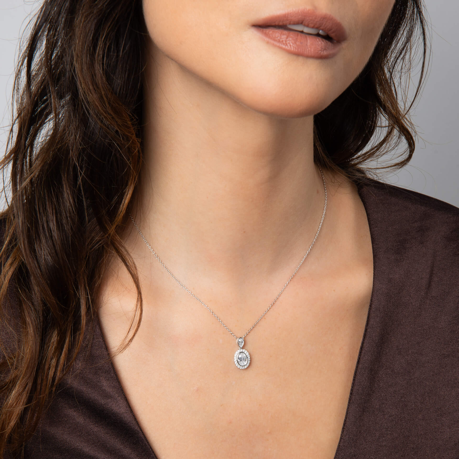 Gecko Jewellery Halo Double Drop Pendant – Sterling Silver Zirconia