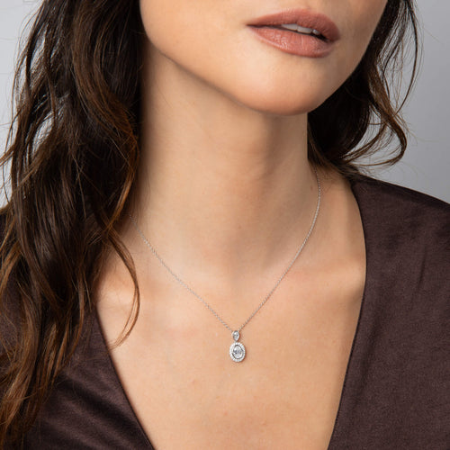 Gecko Jewellery Halo Double Drop Pendant – Sterling Silver Zirconia