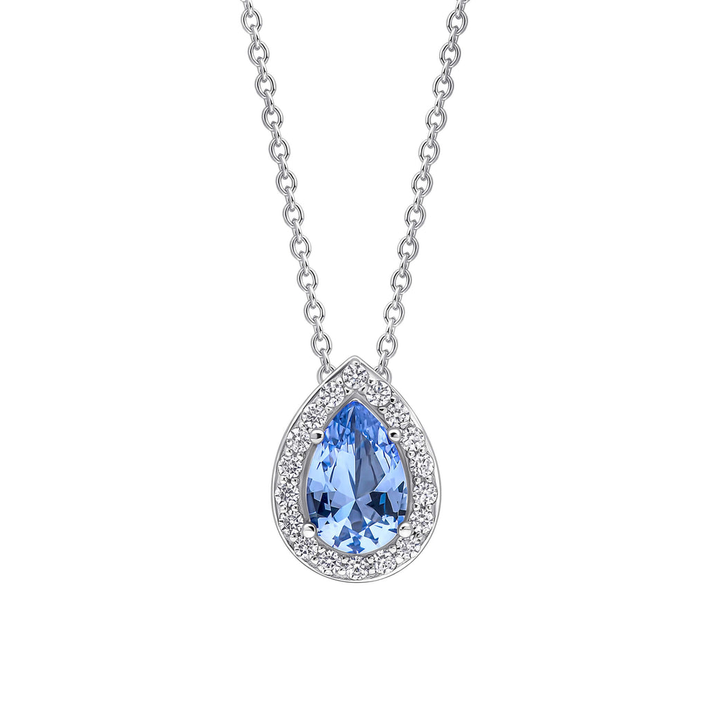 Gecko Jewellery Sterling Silver Pear Cut Zirconia Halo Teardrop Pendant