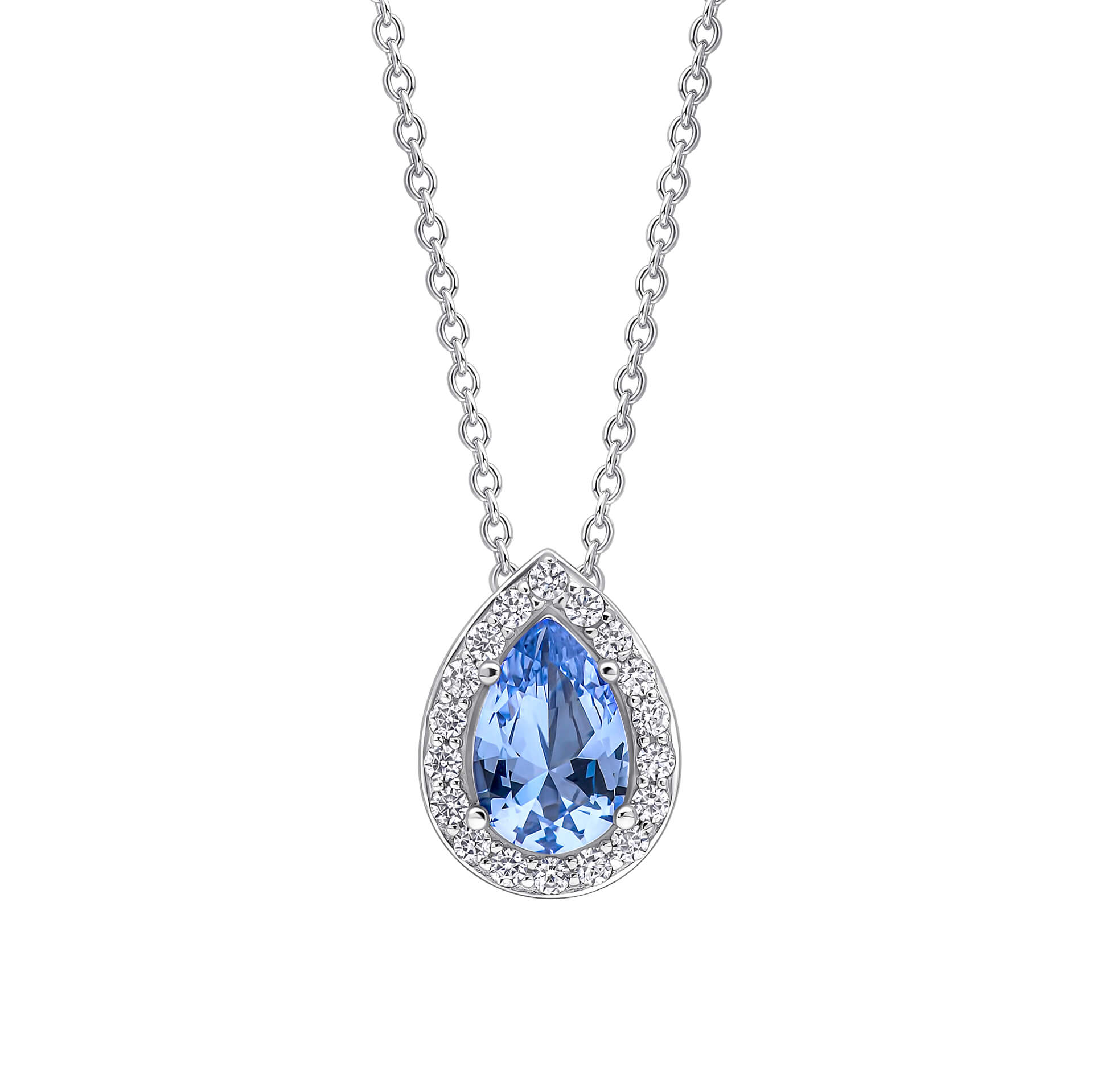 Gecko Jewellery Sterling Silver Pear Cut Zirconia Halo Teardrop Pendant