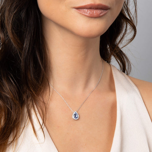 Gecko Jewellery Sterling Silver Pear Cut Zirconia Halo Teardrop Pendant