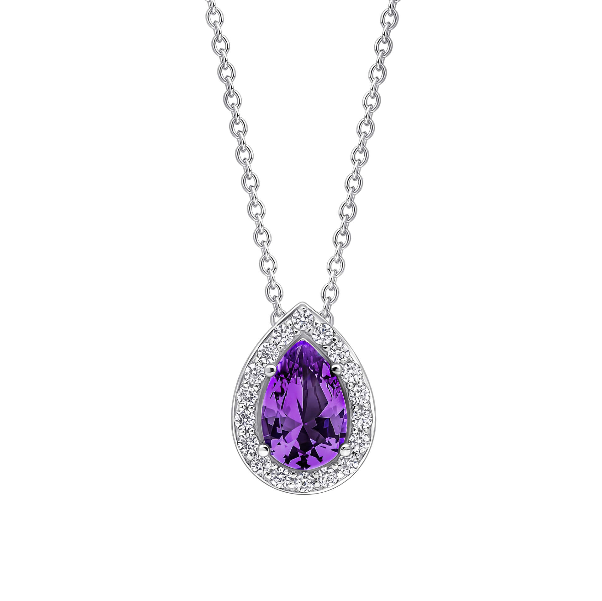 Gecko Jewellery Sterling Silver Pear Cut Zirconia Halo Teardrop Pendant