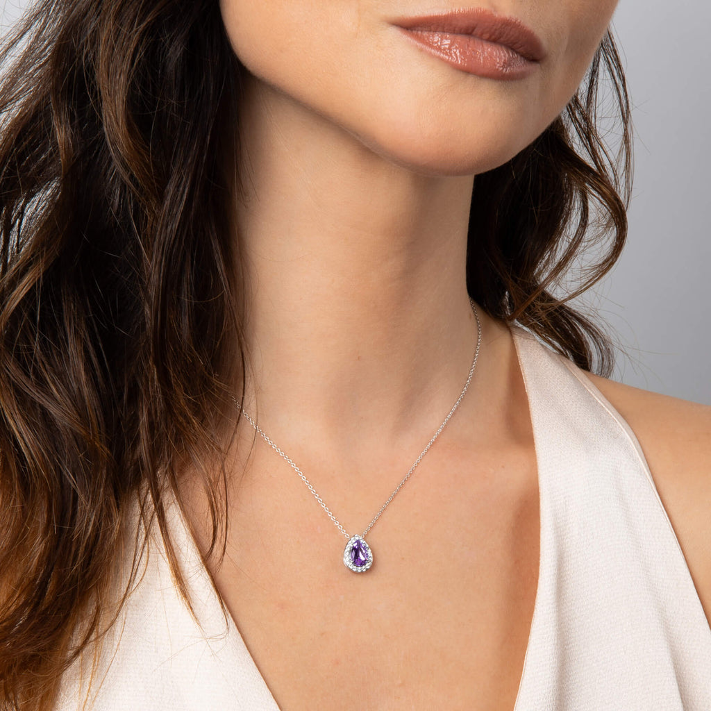 Gecko Jewellery Sterling Silver Pear Cut Zirconia Halo Teardrop Pendant