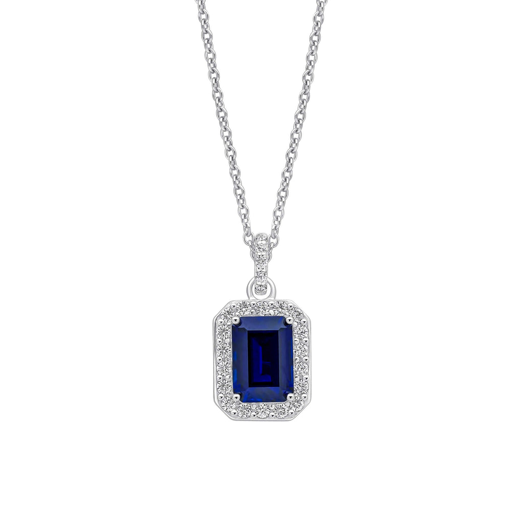 Gecko Jewellery Emerald Cut Geometric Halo Pendant in Sterling Silver