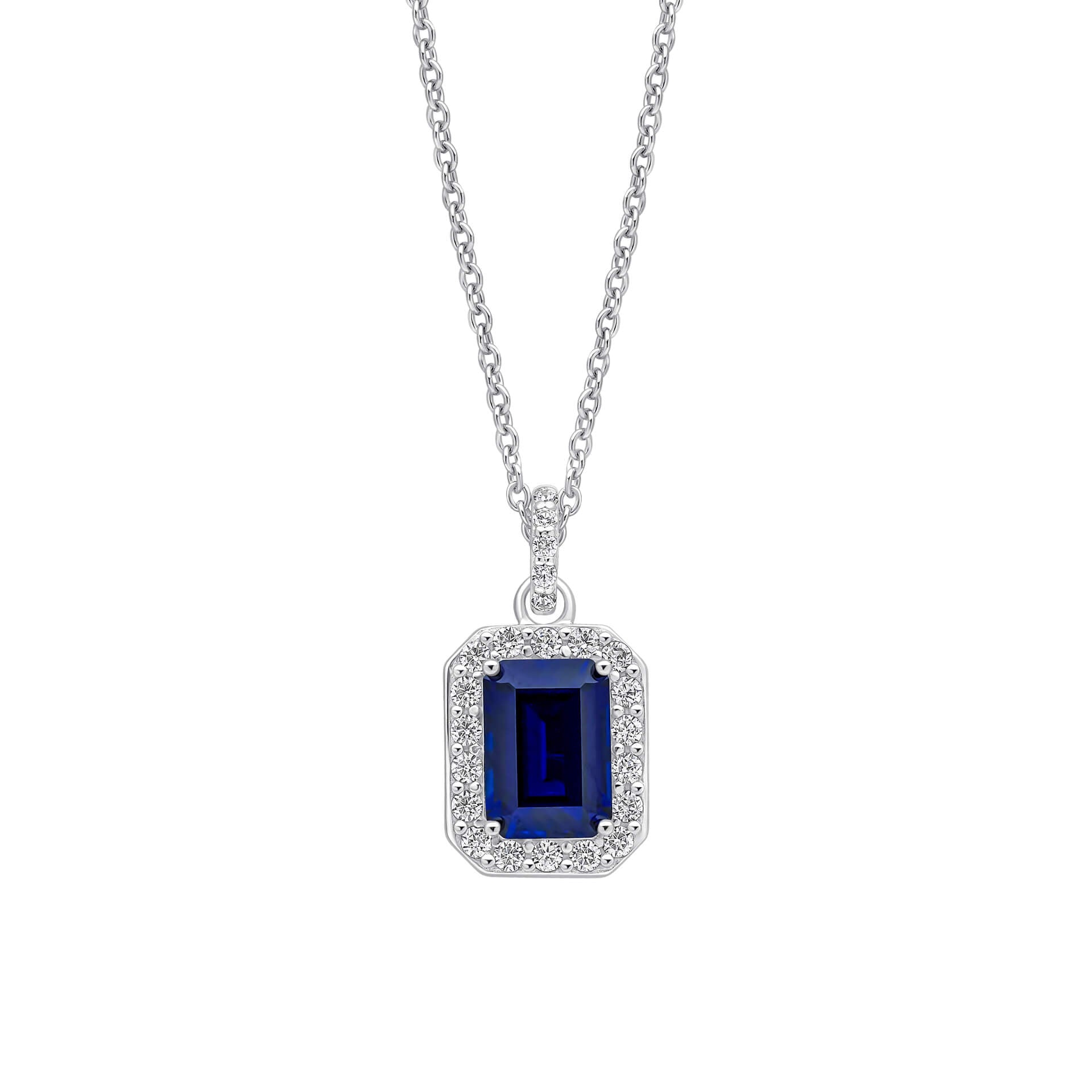 Gecko Jewellery Emerald Cut Geometric Halo Pendant in Sterling Silver