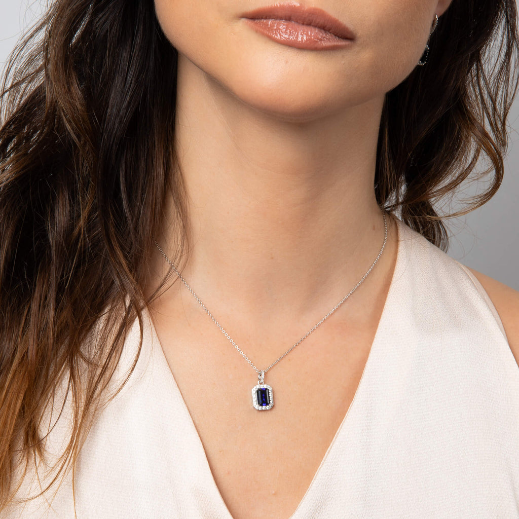 Gecko Jewellery Emerald Cut Geometric Halo Pendant in Sterling Silver