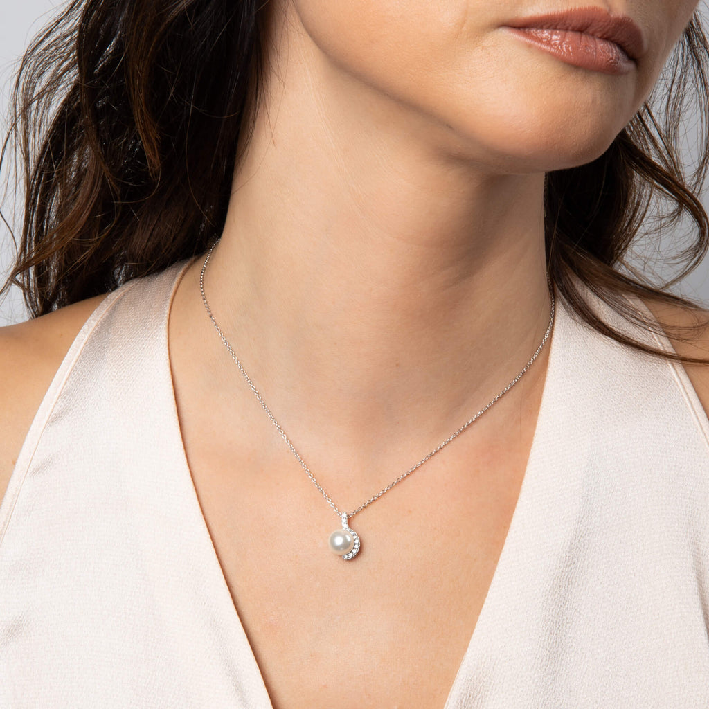 Gecko Jewellery Half Halo Pearl Pendant | Sterling Silver & Zirconia