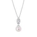 Gecko Jewellery Marquise Zirconia & Pearl Drop Pendant - Sterling Silver