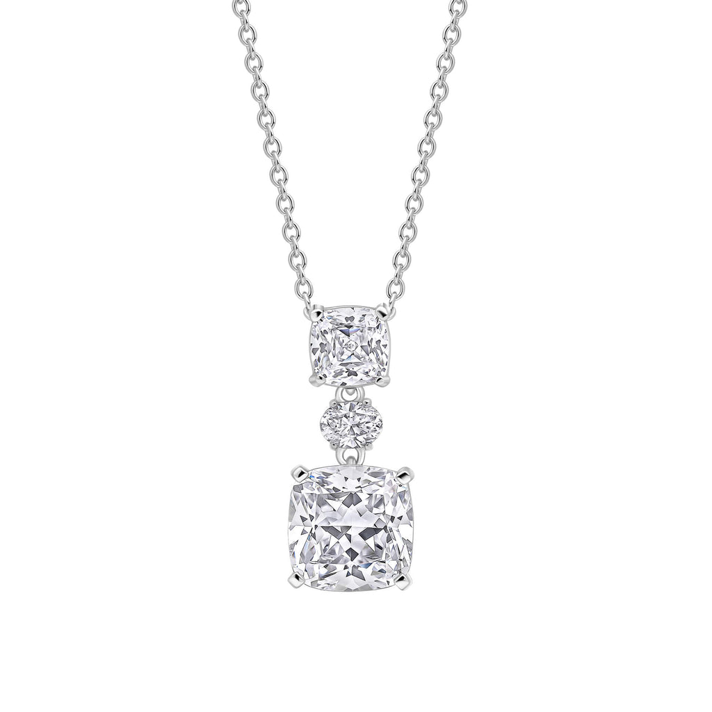 Gecko Jewellery Radiant & Oval Cut Zirconia Drop Pendant in Silver