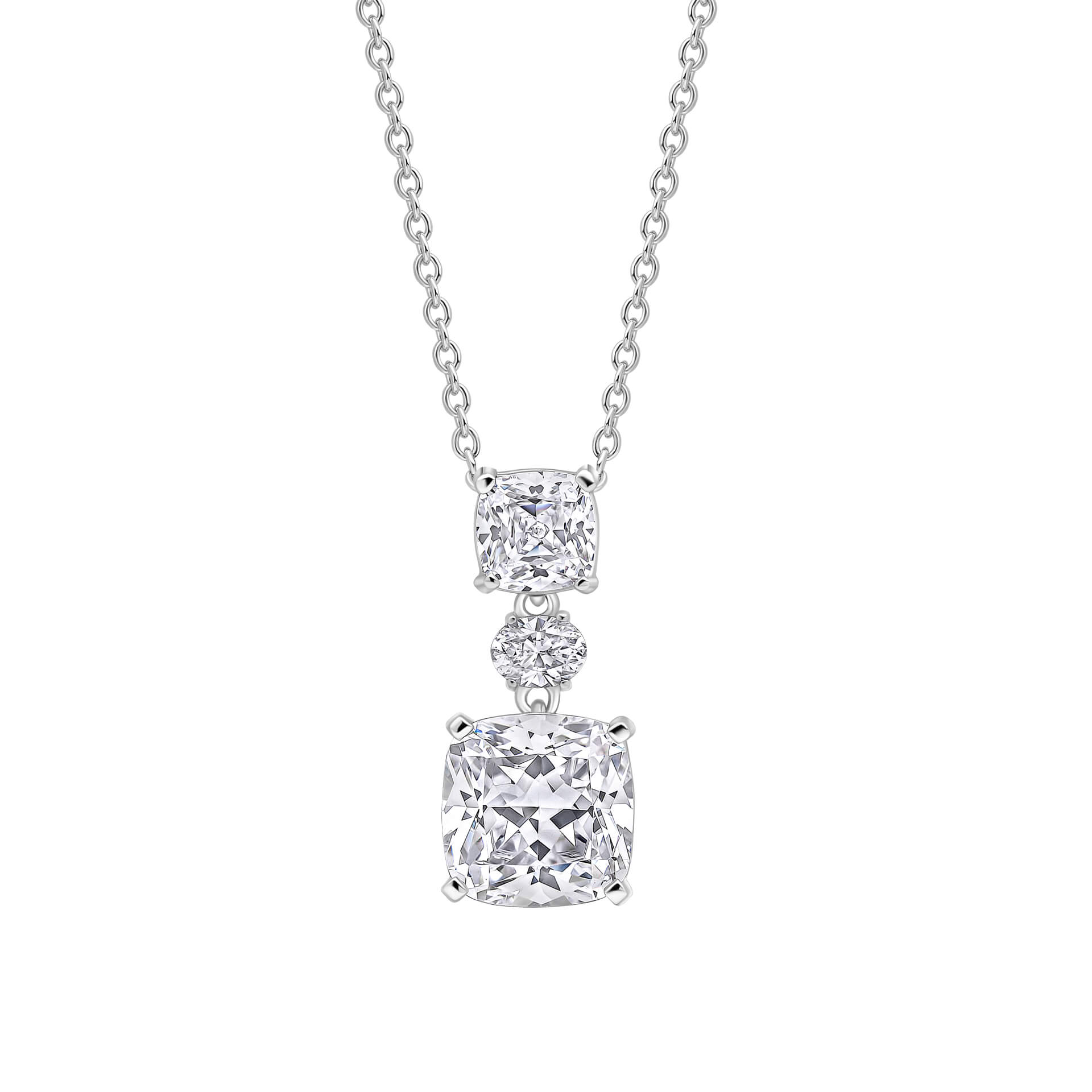 Gecko Jewellery Radiant & Oval Cut Zirconia Drop Pendant in Silver