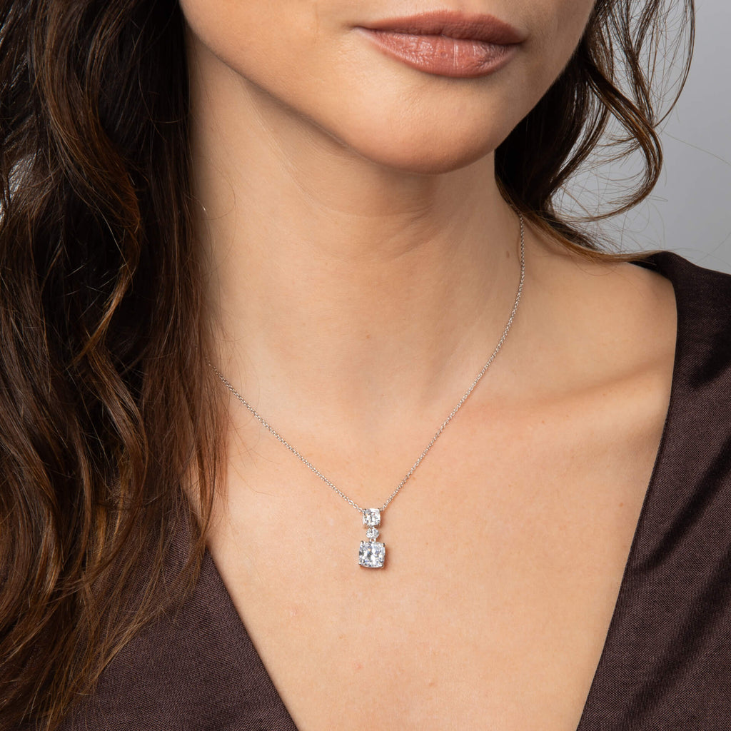 Gecko Jewellery Radiant & Oval Cut Zirconia Drop Pendant in Silver