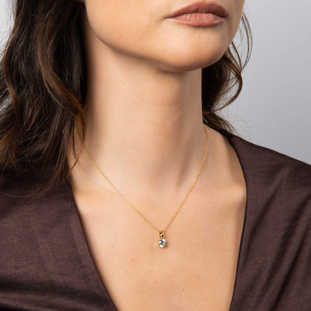 Gecko Jewellery 1ct Round Zirconia Double Claw Solitaire Pendant