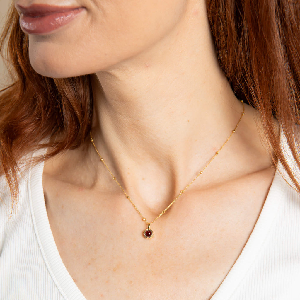 Gecko Jewellery Milgrain Cabochon Birthstone Pendant | Gold & Rhodium