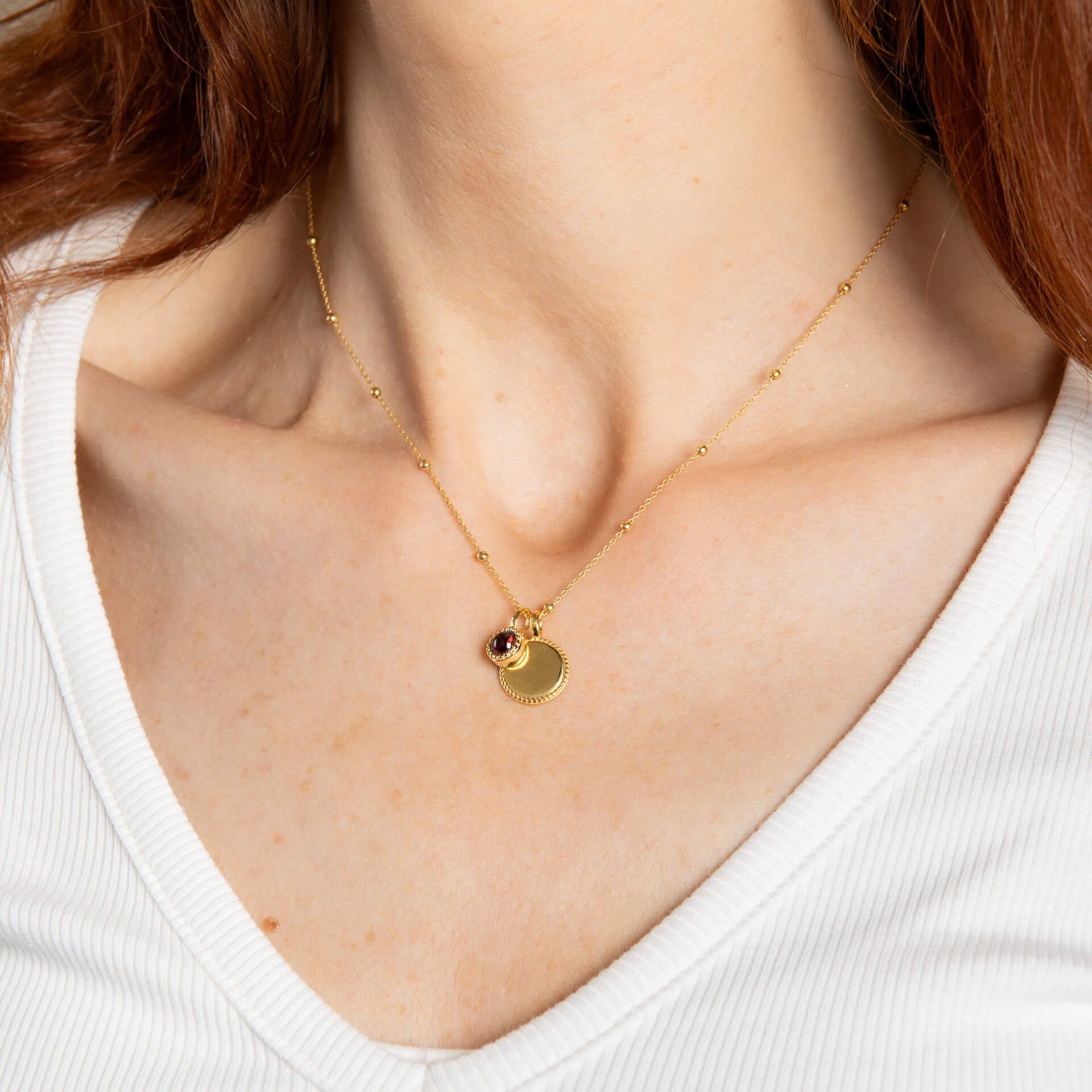 Gecko Jewellery Milgrain Cabochon Birthstone Necklace | Engravable