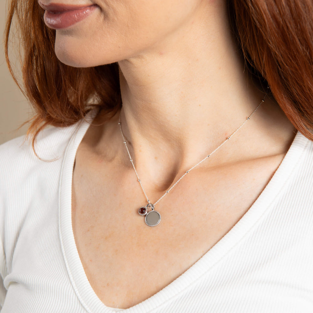 Gecko Jewellery Milgrain Cabochon Birthstone Necklace | Engravable