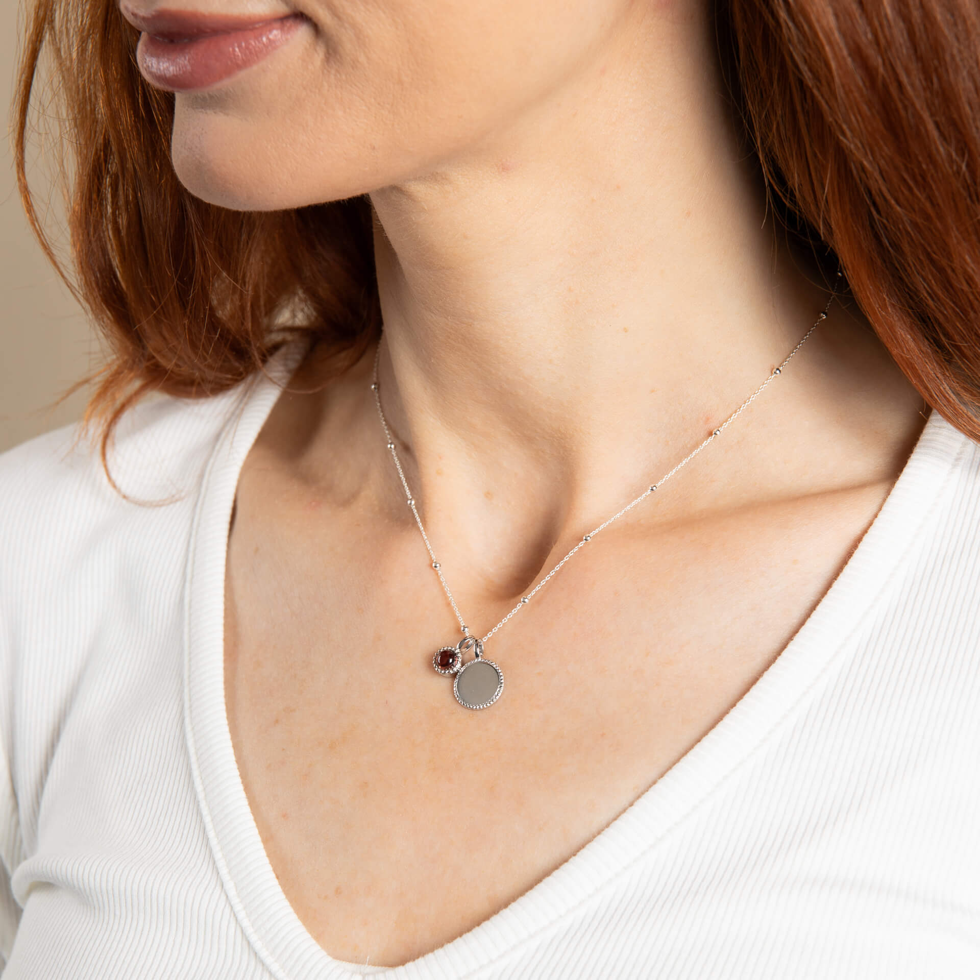 Gecko Jewellery Milgrain Cabochon Birthstone Necklace | Engravable