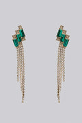 Padon Green Stone and Diamante Chain Earrings