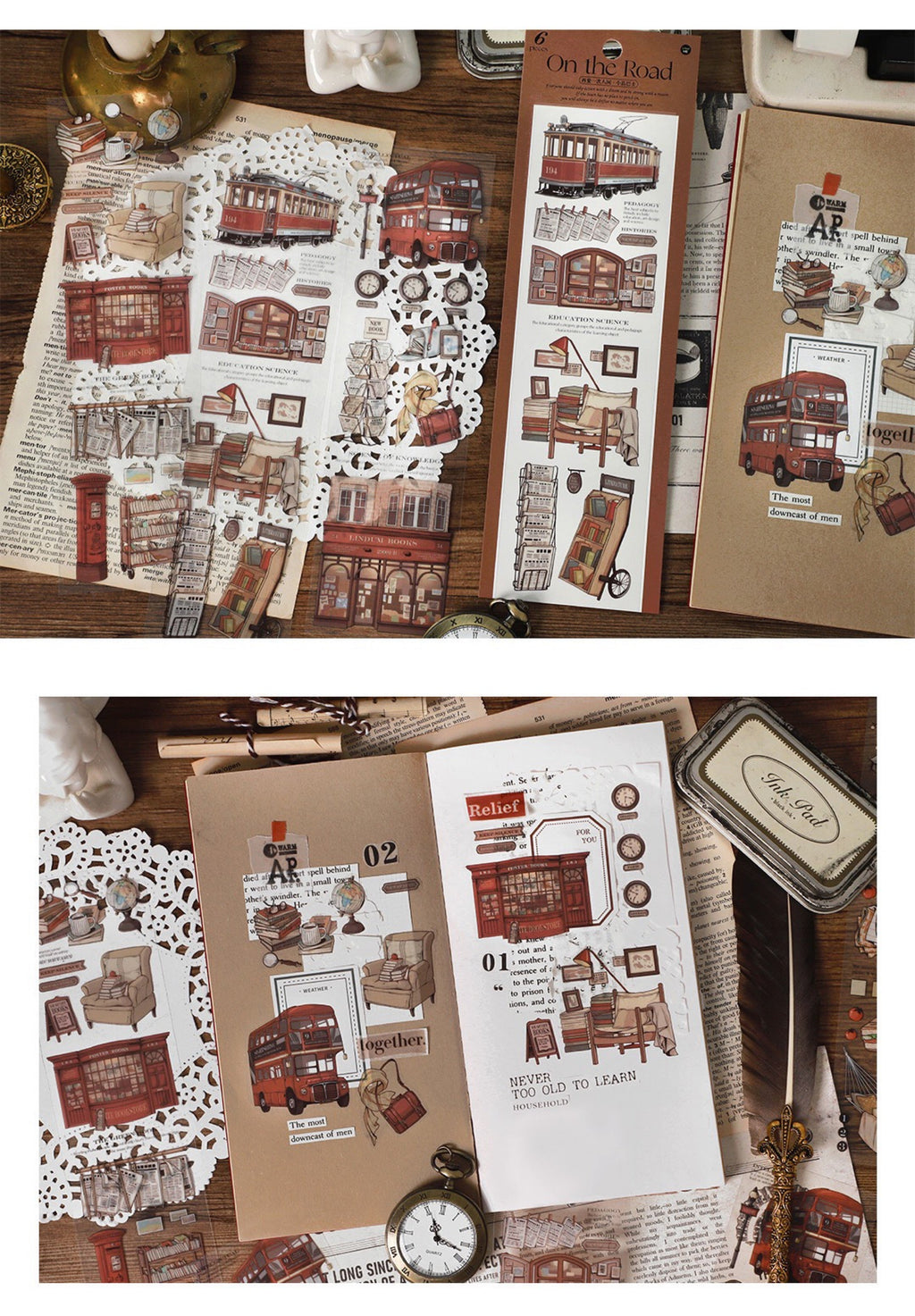LuLuFun Studio On The Road Decorative Sticker Sheets for Journaling