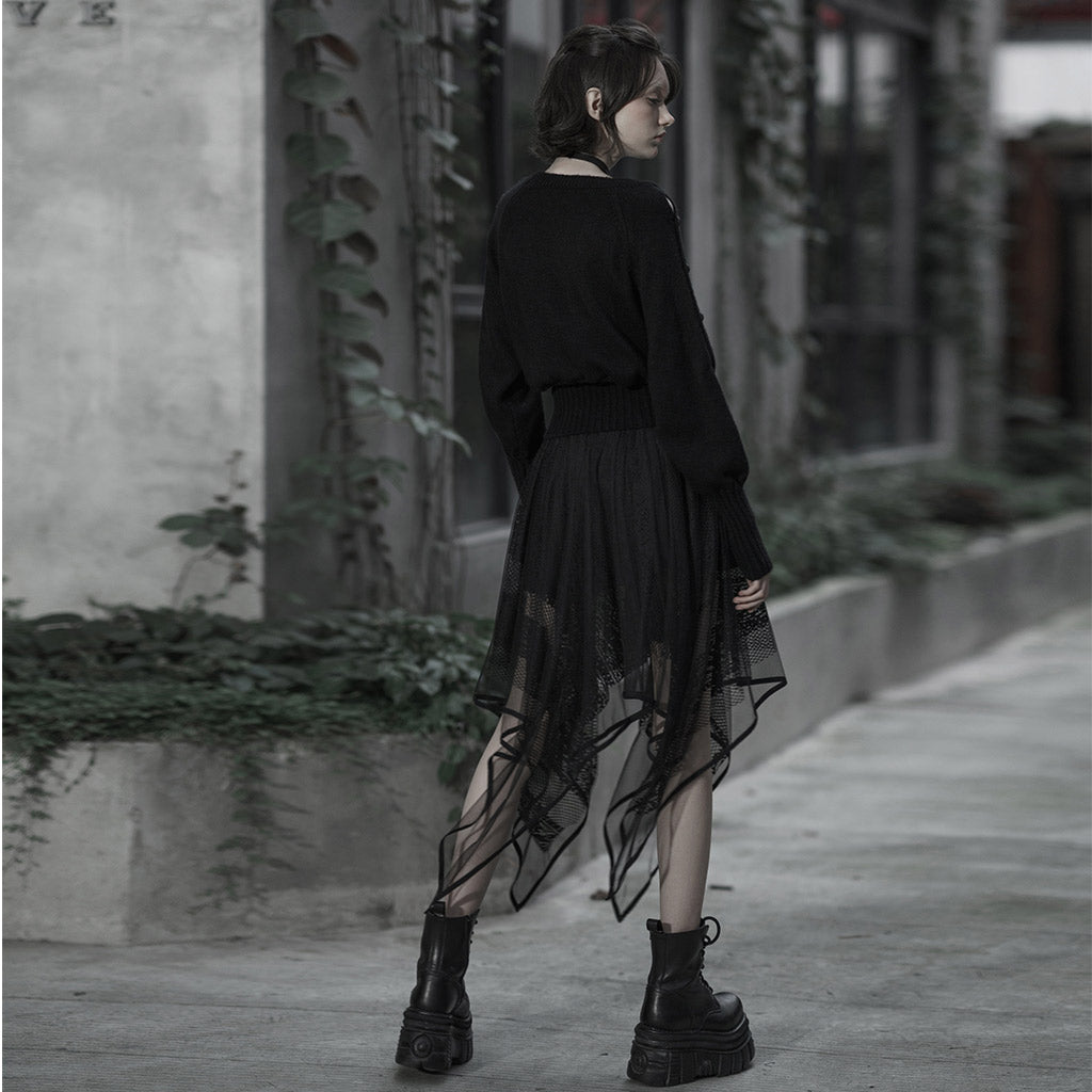 Punk Rave Caitlyn Gothic Skirt – Mesh and Lace Layered Handkerchief