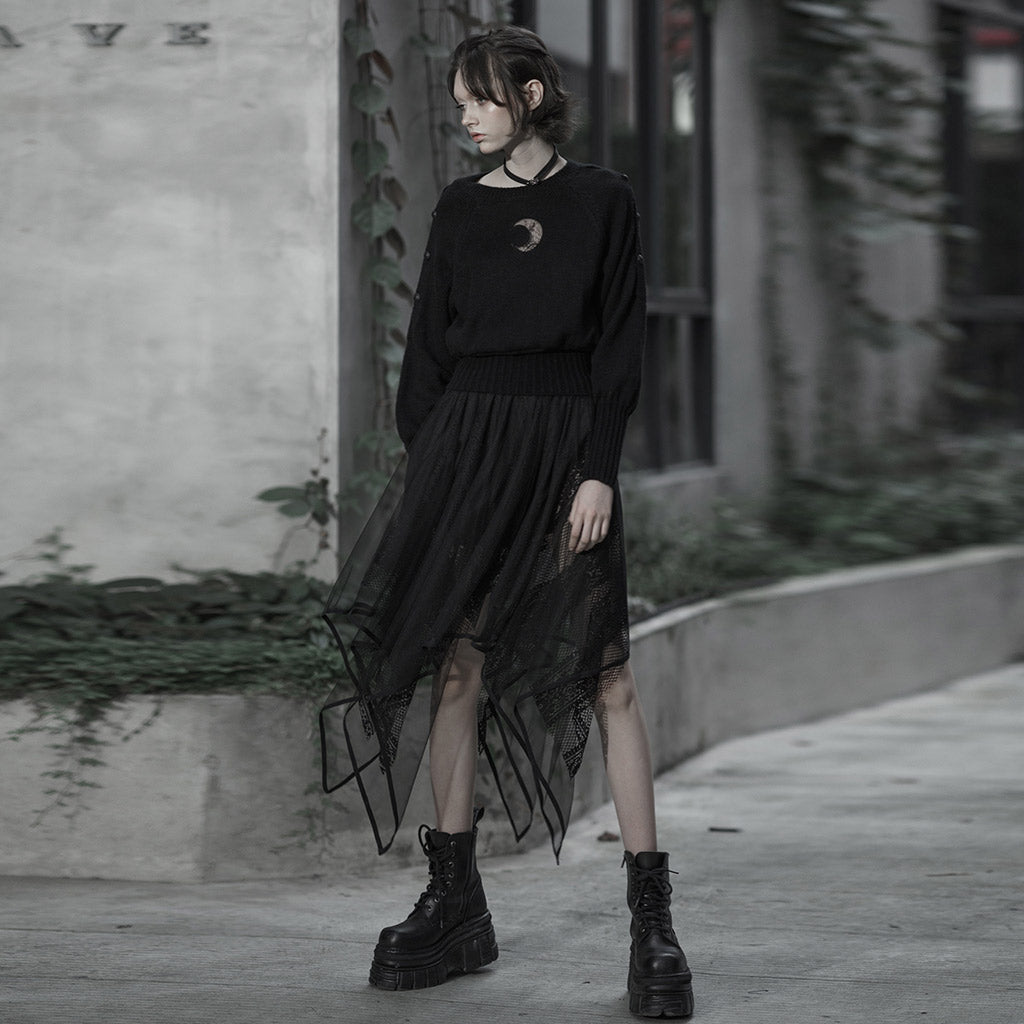 Punk Rave Caitlyn Gothic Skirt – Mesh and Lace Layered Handkerchief