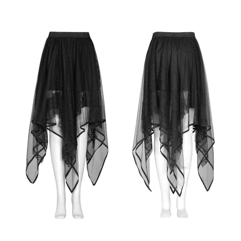 Punk Rave Caitlyn Gothic Skirt – Mesh and Lace Layered Handkerchief