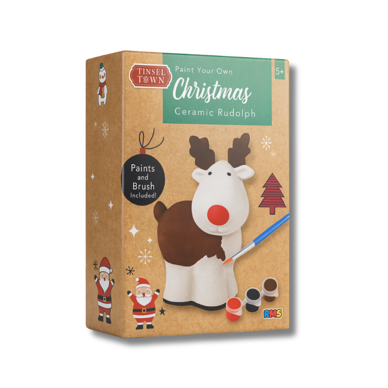 PoundFun Paint Your Own Christmas Rudolph Figure - DIY Holiday Craft