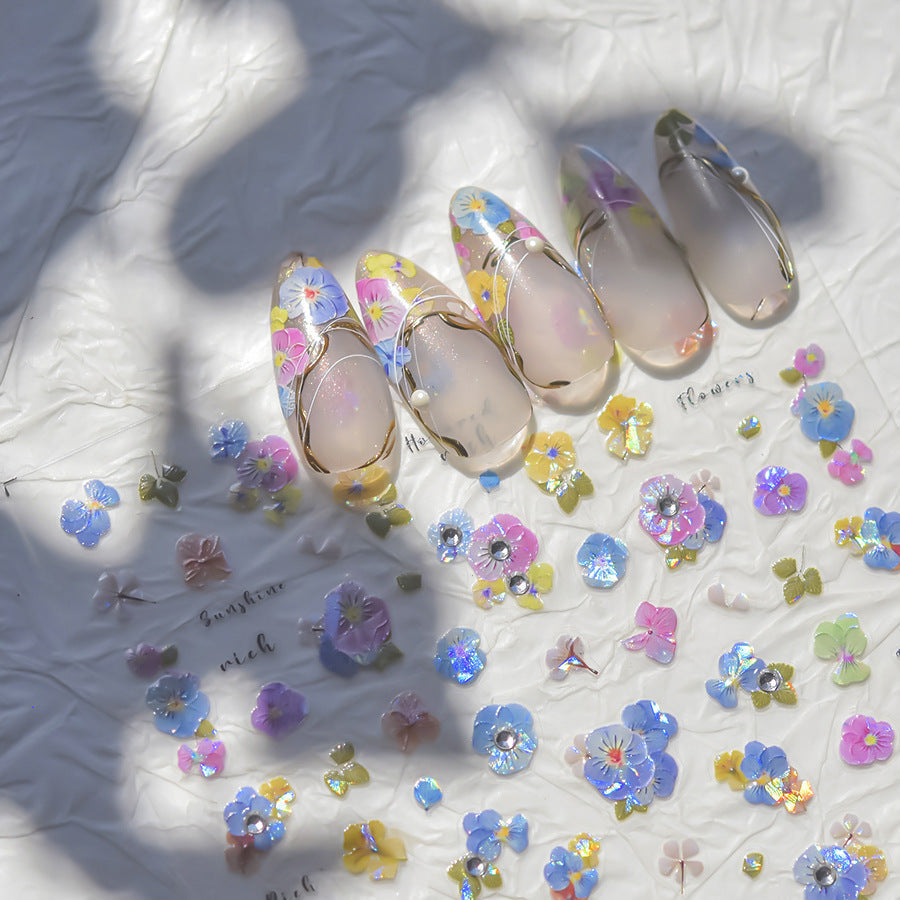 LuLuFun Studio Pansy Flower Diamond Nail Deco Stickers - Floral Nail Art